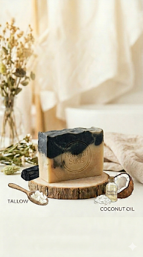 Midnight Marble Neutral Activated Carbon Natural Handmade Tallow Soap